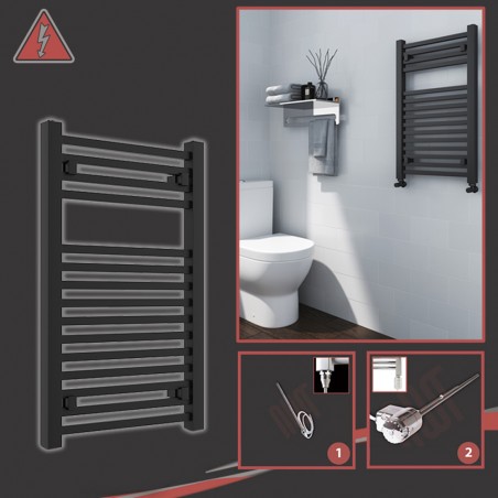 500mm (w) x 800mm (h)Electric "Atlas" Anthracite Heated Towel Rail (Single Heat or Thermostatic)