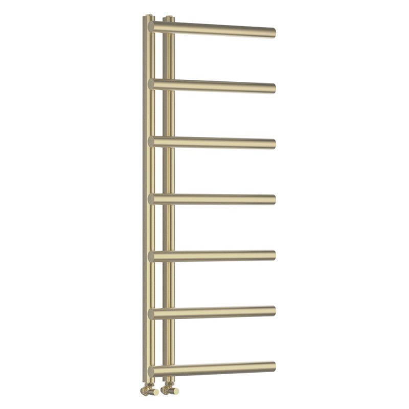 500mm (w) x 1200mm (h) "Mira" Brushed Brass Designer Towel Rail