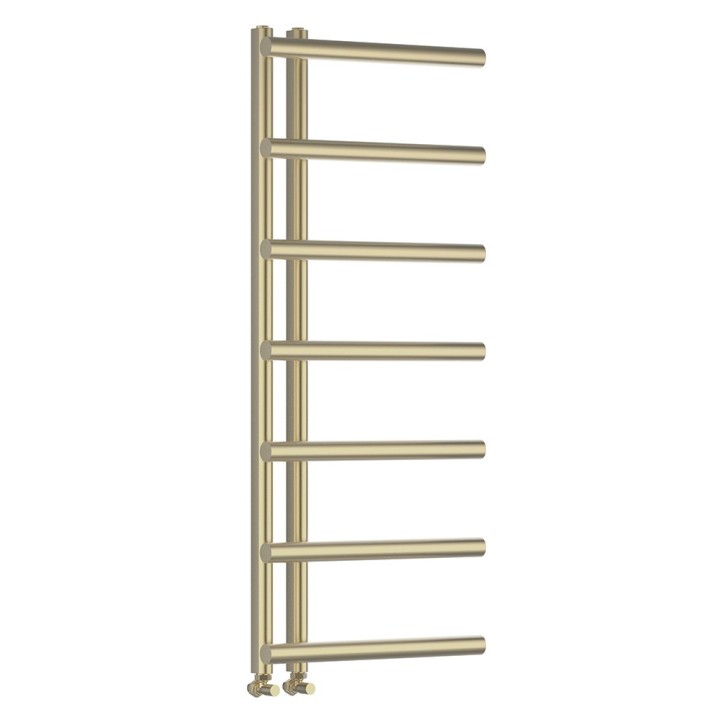 500mm (w) x 1200mm (h) "Mira" Brushed Brass Designer Towel Rail
