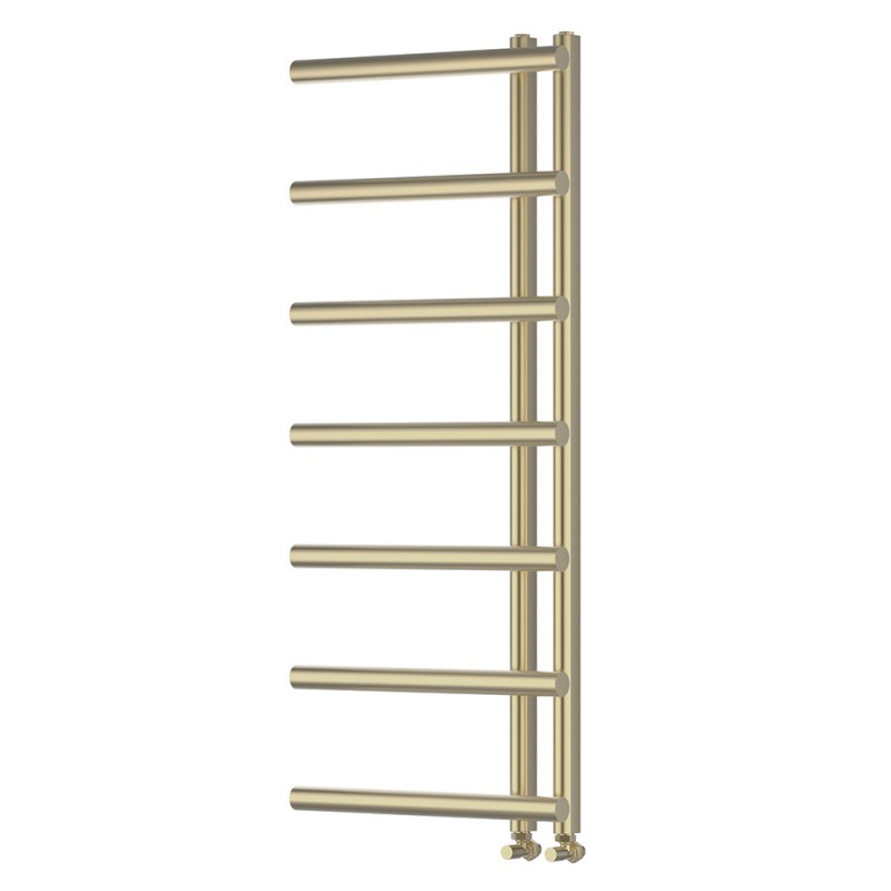 500mm (w) x 1200mm (h) "Mira" Brushed Brass Designer Towel Rail