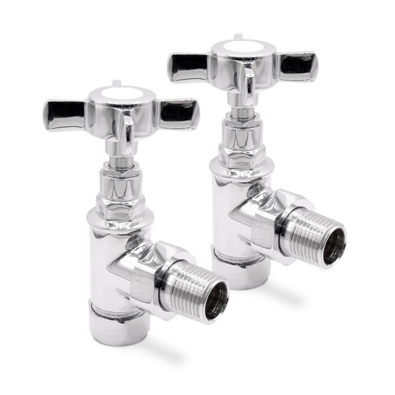 Angled Chrome Traditional "Cross Head" Valves for Radiators & Towel Rails (Pair)