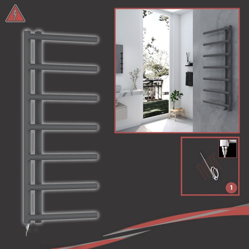 500mm (w) x 1200mm (h) Electric Mira Anthracite Towel Rail (Single Heat Option)