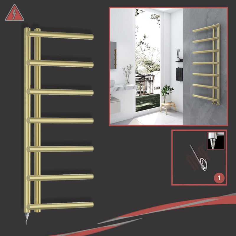 500mm (w) x 1200mm (h) Electric Mira Brushed Brass Towel Rail (Single Heat Option)