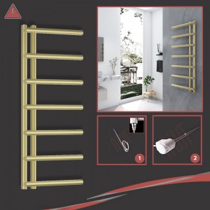 500mm (w) x 1200mm (h) Electric Mira Brushed Brass Towel Rail (Single Heat or Thermostatic Option)