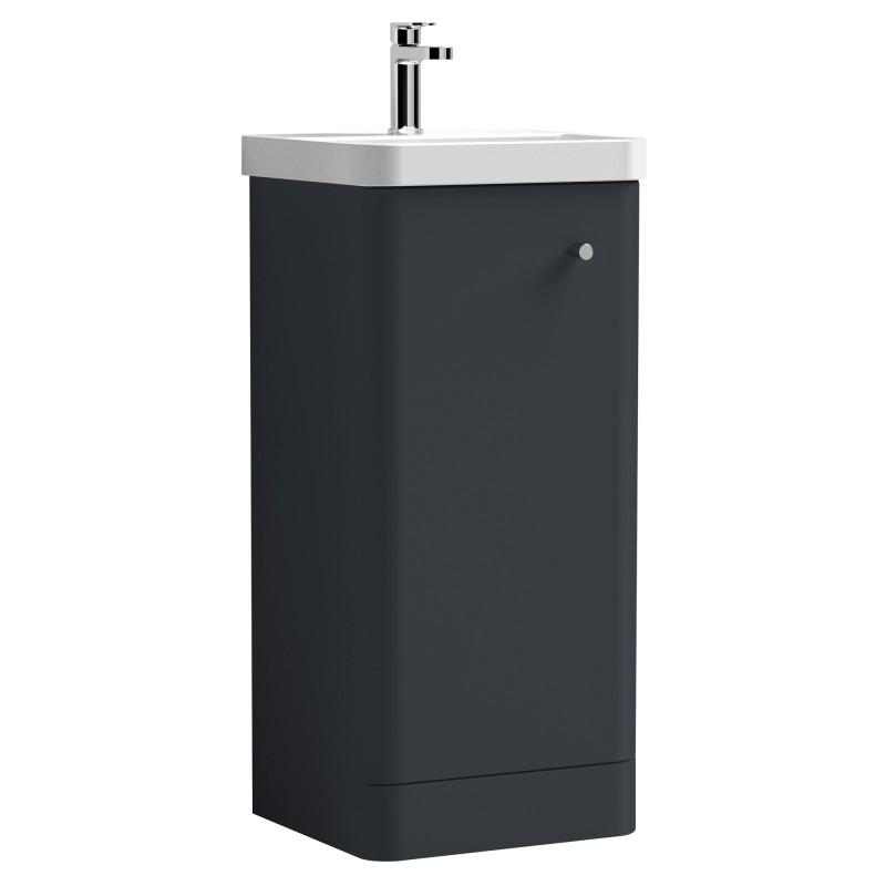 Core 400mm Freestanding 1 Door Vanity Unit with Thin Edge Basin - Soft Black