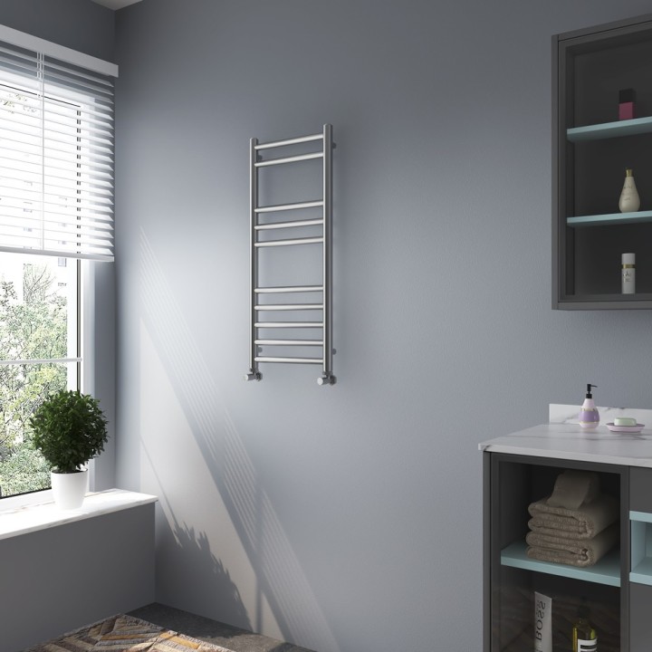 350mm (w) x 800mm (h) Brushed Stainless Steel Towel Rail - in-situ