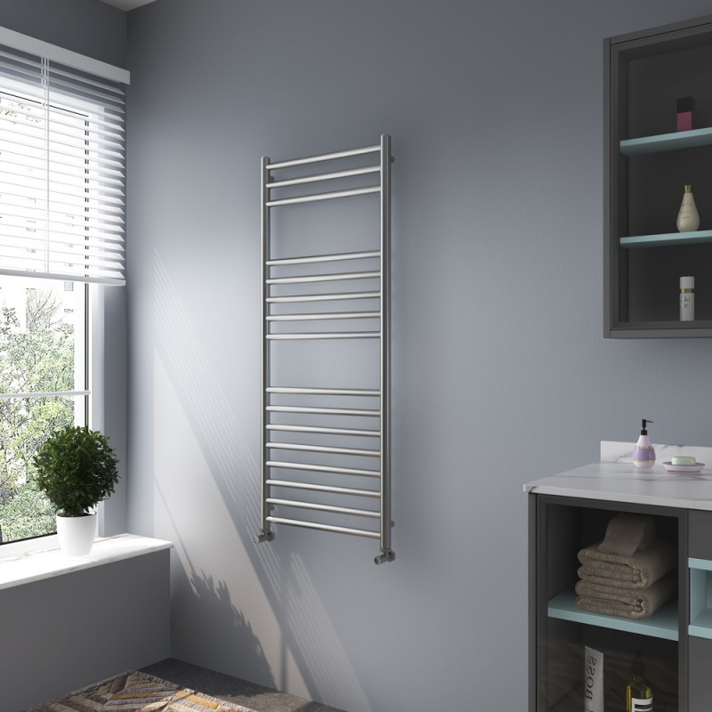 500mm (w) x 1200mm (h) Brushed Stainless Steel Towel Rail - in-situ