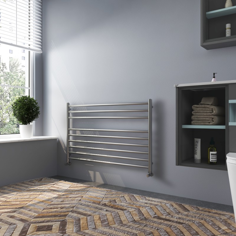 1000mm (w) x 600mm (h) Brushed Straight "Stainless Steel" Towel Rail - in-situ