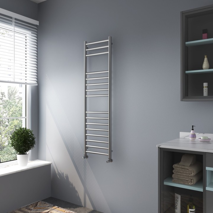 350mm (w) x 1200mm (h) Electric Brushed Stainless Steel Towel Rail (Single Heat or Thermostatic Option)