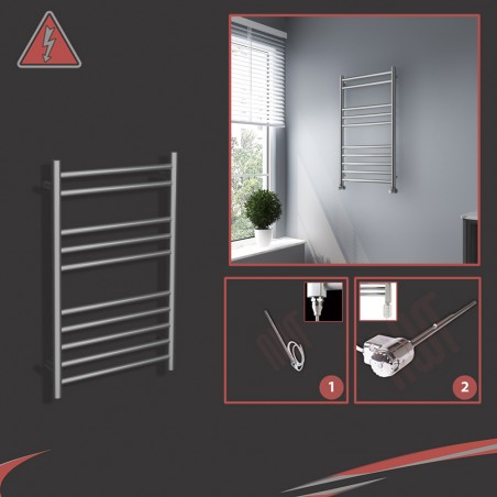 500mm (w) x 800mm (h) Electric Brushed Stainless Steel Towel Rail (Single Heat or Thermostatic Option)