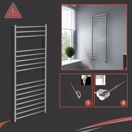 500mm (w) x 1200mm (h) Electric Brushed Stainless Steel Towel Rail (Single Heat or Thermostatic Option)