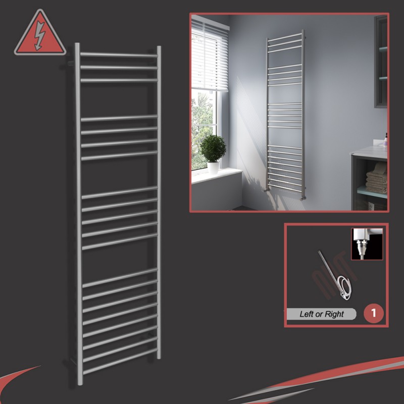 500mm (w) x 1600mm (h) Electric Brushed Stainless Steel Towel Rail (Single Heat)