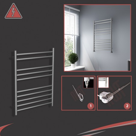 600mm (w) x 800mm (h) Electric Brushed Stainless Steel Towel Rail (Single Heat or Thermostatic Option)