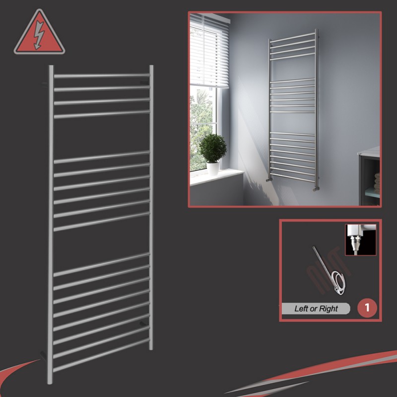 600mm (w) x 1400mm (h) Electric Brushed Stainless Steel Towel Rail (Single Heat)