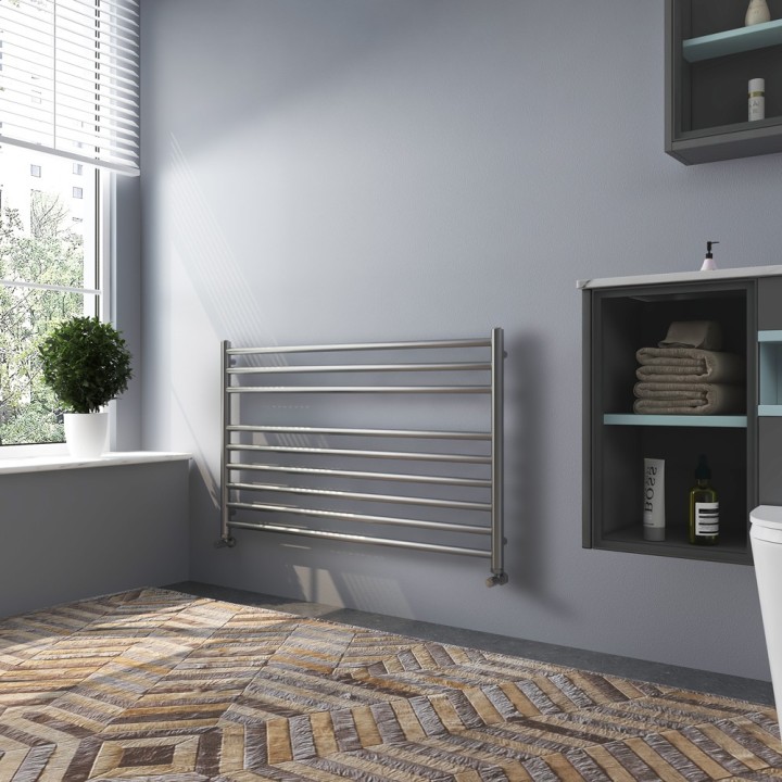 1000mm (w) x 600mm (h) Electric Brushed Stainless Steel Heated Towel Rail (Single Heat or Thermostatic Option)