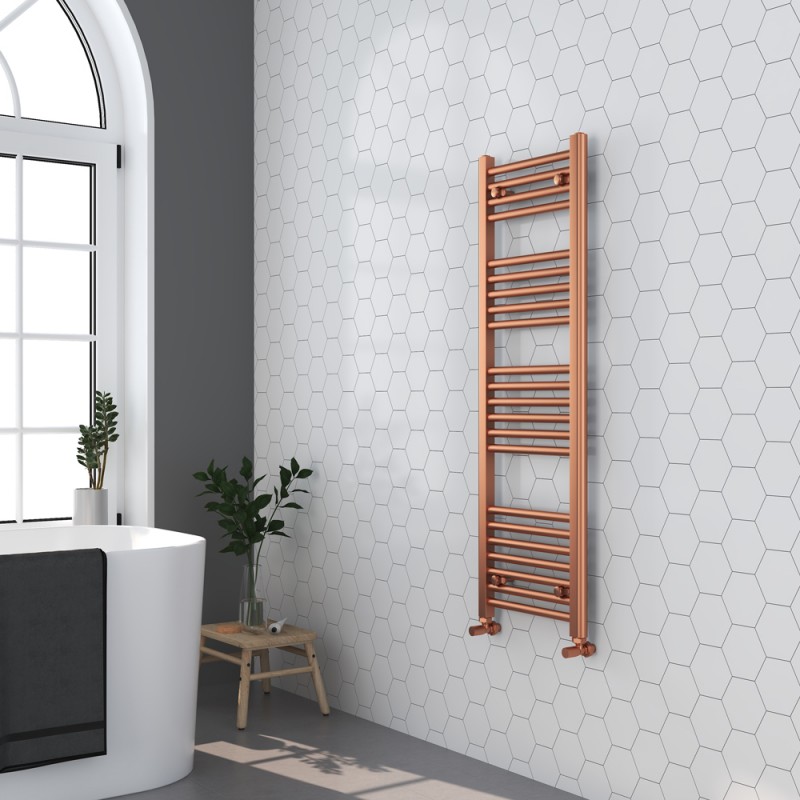 400mm (w) x 1200mm (h) Straight Brushed Copper Towel Rail - in-situ