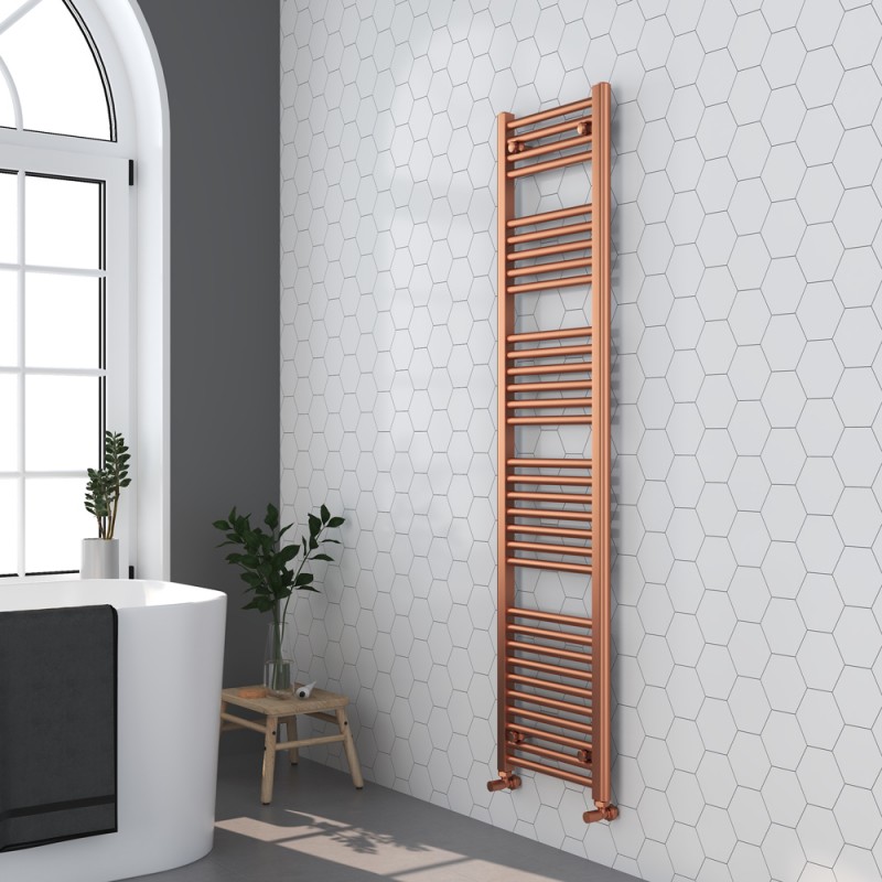 400mm (w) x 1600mm (h) Straight Brushed Copper Towel Rail - in-situ