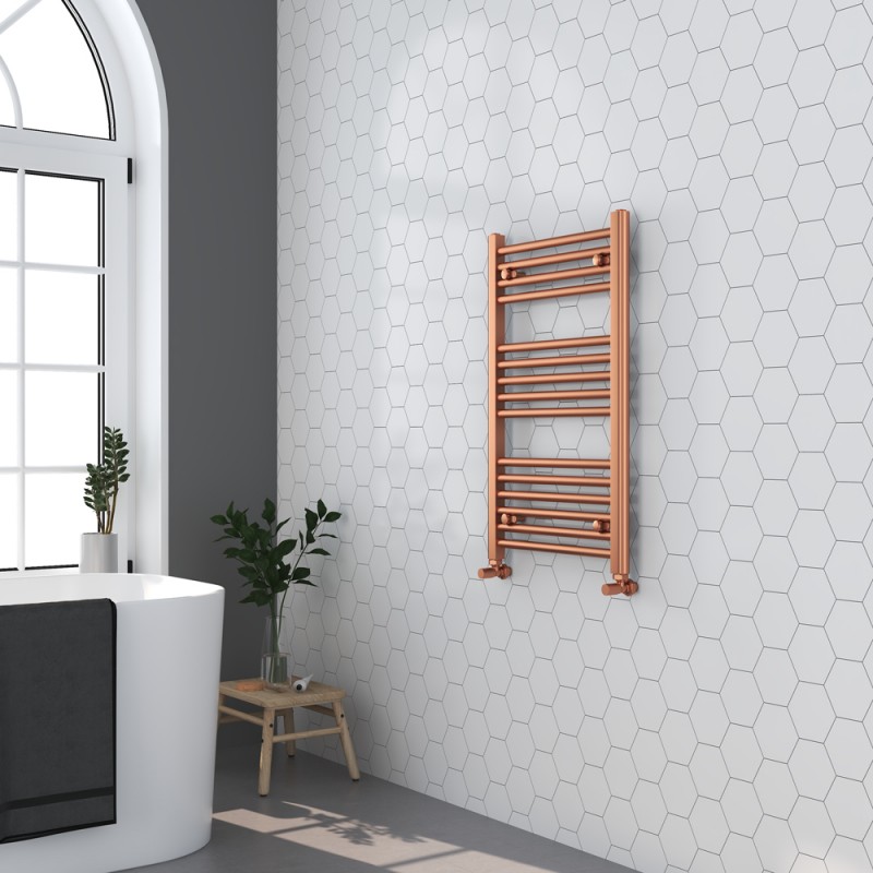 500mm (w) x 800mm (h) Straight Brushed Copper Towel Rail - in-situ