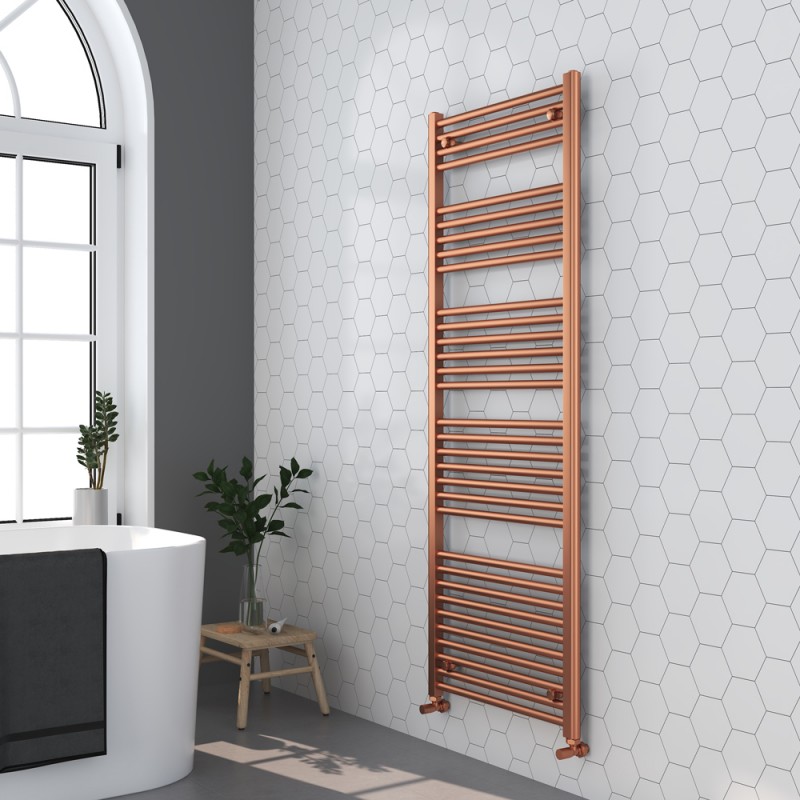 600mm (w) x 1600mm (h) Straight Brushed Copper Towel Rail - in-situ