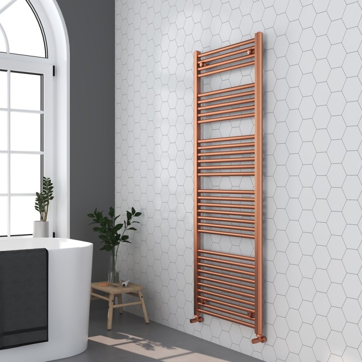 600mm (w) x 1600mm (h) Straight Brushed Copper Towel Rail - in-situ