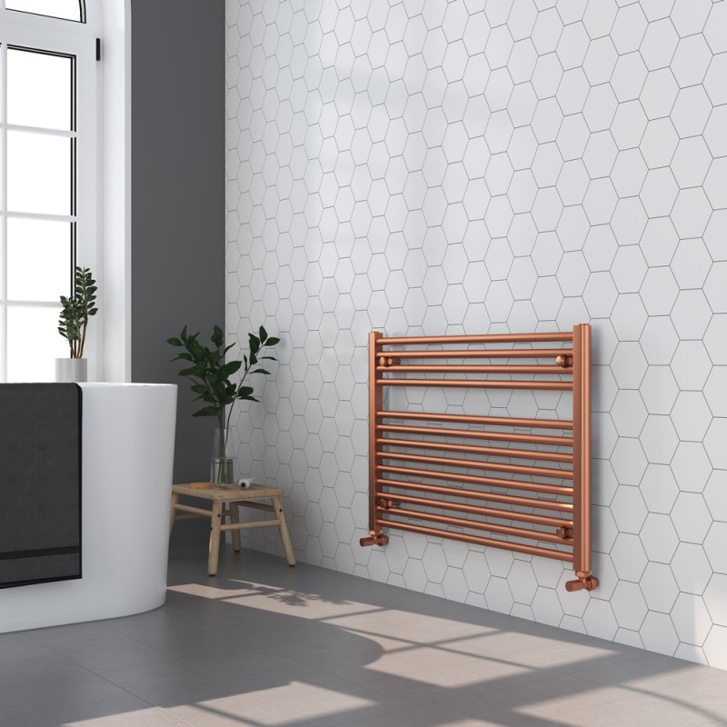 900mm (w) x 600mm (h) Straight Brushed Copper Towel Rail - in-situ