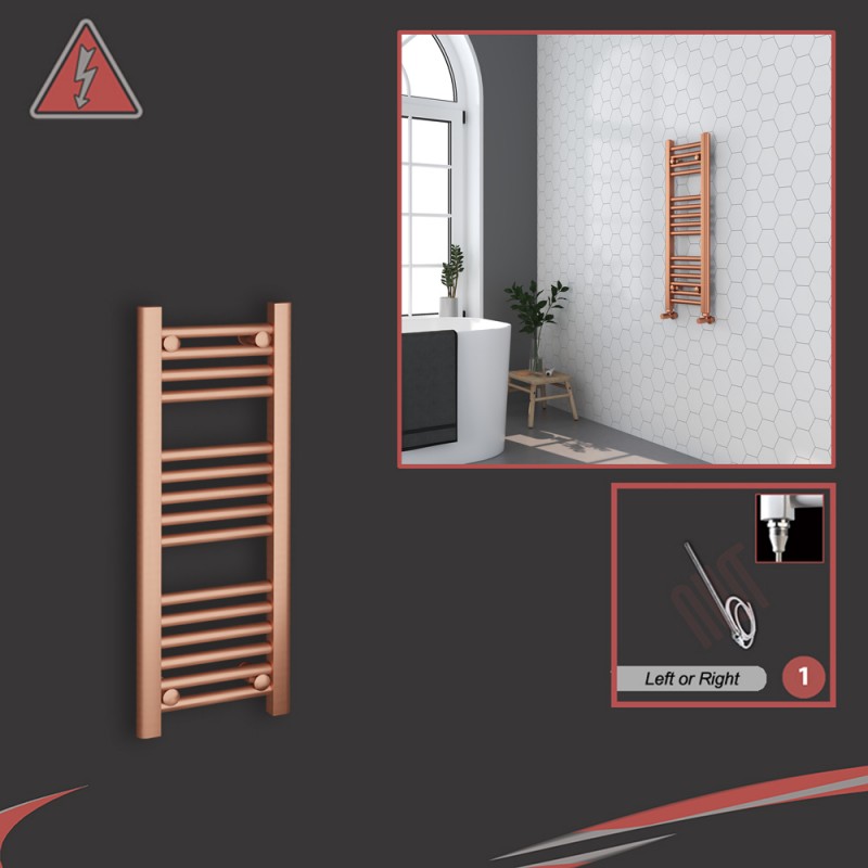 300mm (w) x 800mm (h) Electric "Brushed Copper" Towel Rail (Single Heat or Thermostatic Option)