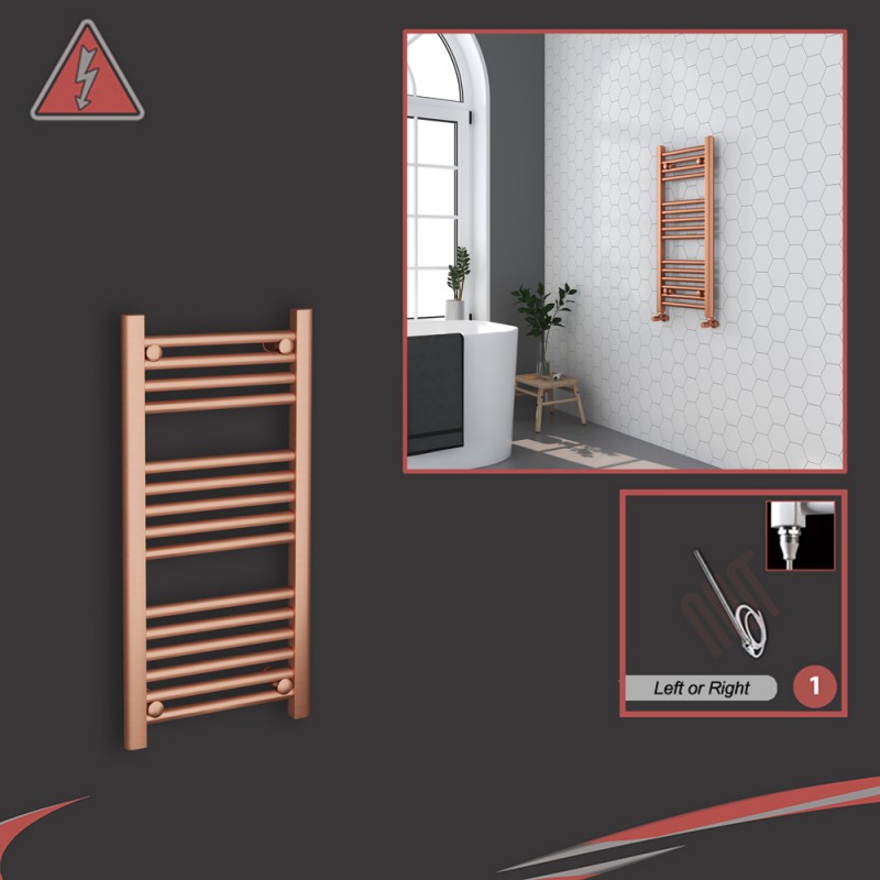 400mm (w)  x 800mm (h) Electric "Brushed Copper" Towel Rail (Single Heat or Thermostatic Option)