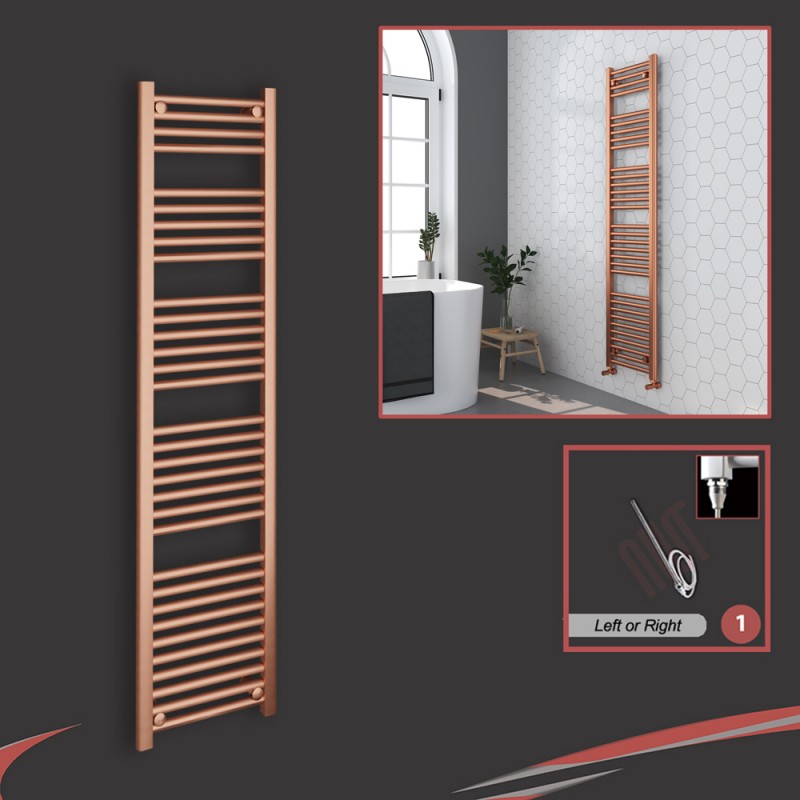 400mm (w)  x 1600mm (h) Electric "Brushed Copper" Towel Rail (Single Heat or Thermostatic Option)