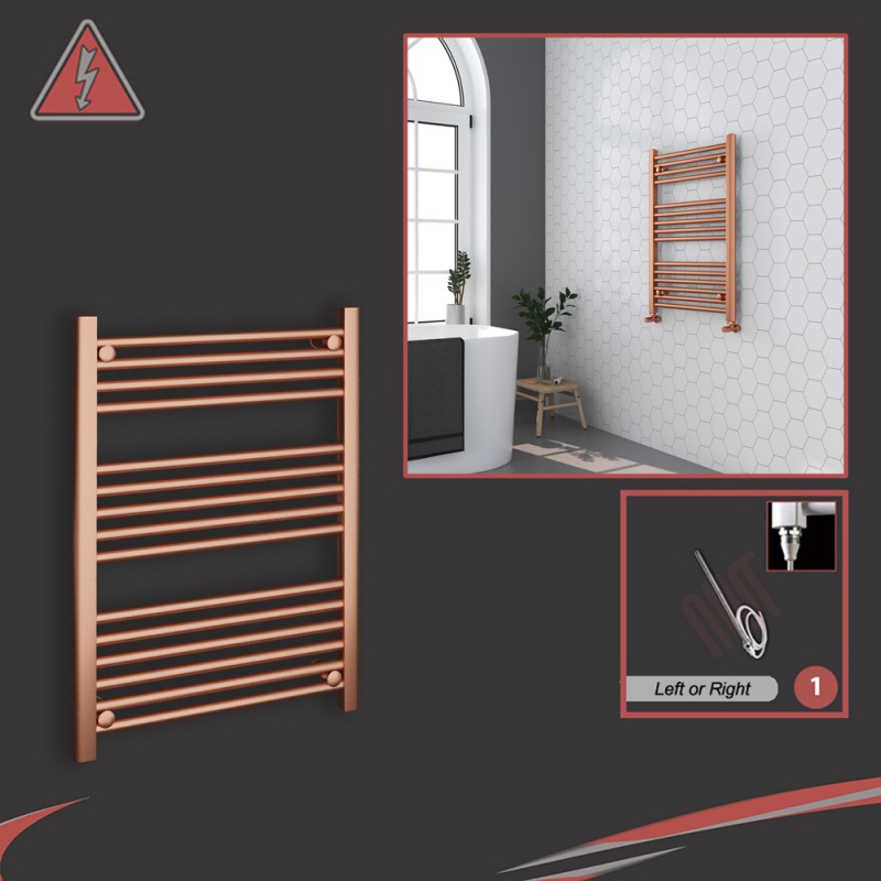 600mm (w)  x 800mm (h) Electric "Brushed Copper" Towel Rail (Single Heat or Thermostatic Option)