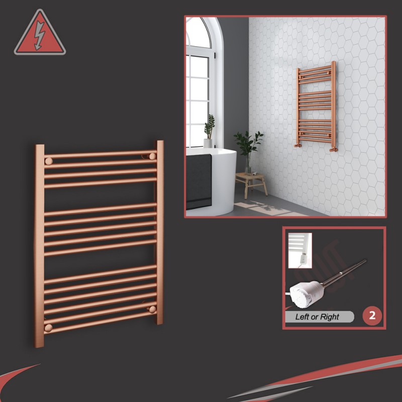 600mm (w)  x 800mm (h) Electric "Brushed Copper" Towel Rail (Single Heat or Thermostatic Option)