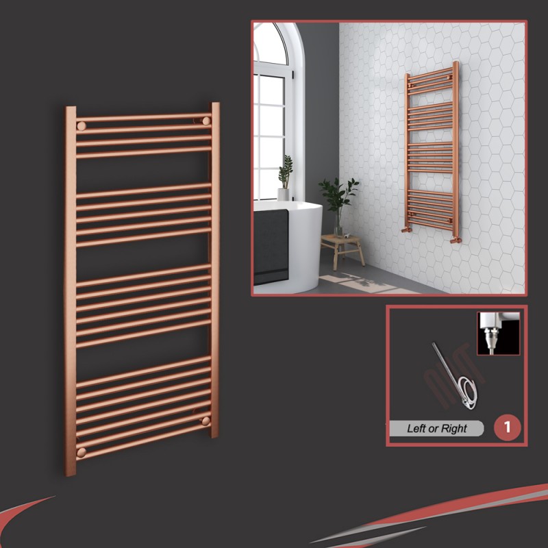 600mm (w)  x 1200mm (h) Electric "Brushed Copper" Towel Rail (Single Heat or Thermostatic Option)