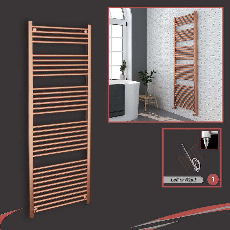 600mm (w)  x 1600mm (h) Electric "Brushed Copper" Towel Rail (Single Heat or Thermostatic Option)