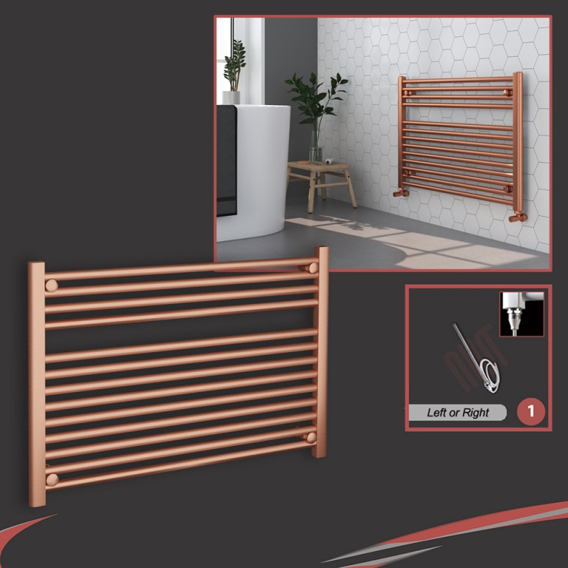 900mm (w) x 600mm (h) Electric "Straight Brushed Copper" Towel Rail (Single Heat or Thermostatic Option)