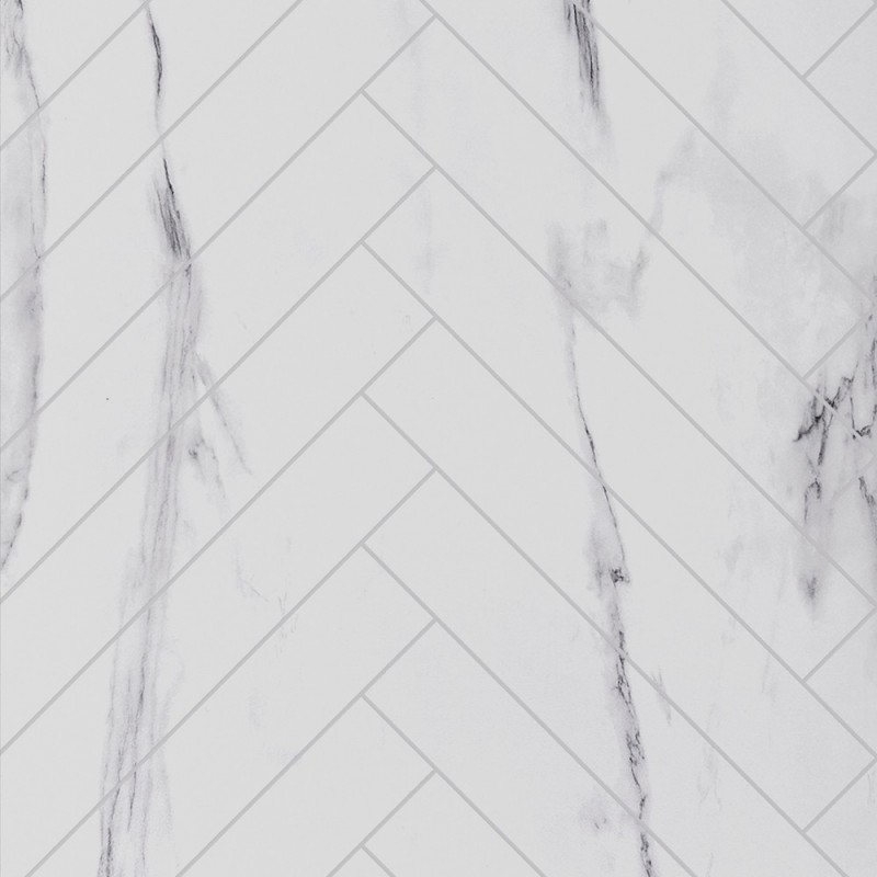 White Marble Herringbone - Showerwall Panels - Swatch