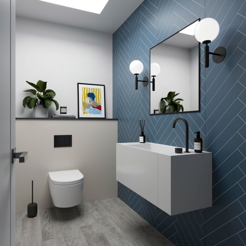 Nordic Blue Herringbone - Showerwall Panels - Insitu