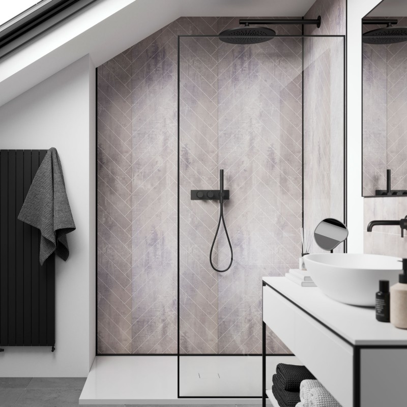 Cement Herringbone - Showerwall Panels - Insitu