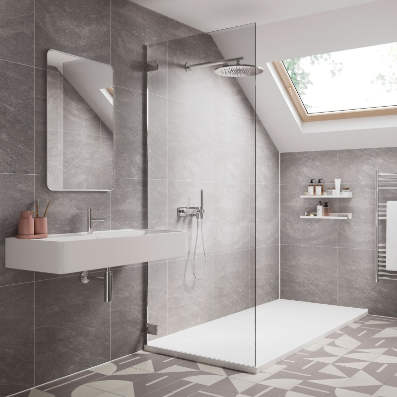 Natural Slate Square Tile Effect - Showerwall Panels - Insitu