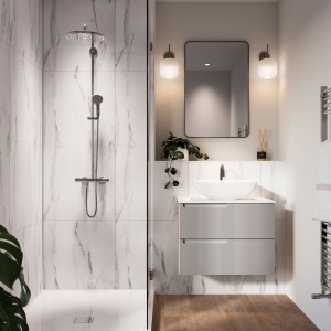 White Marble Square Tile Effect - Showerwall Panels