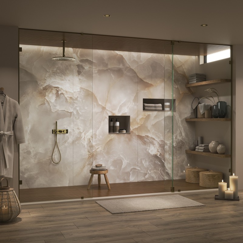 Onyx Sand Bathroom Wall Panels - Insitu