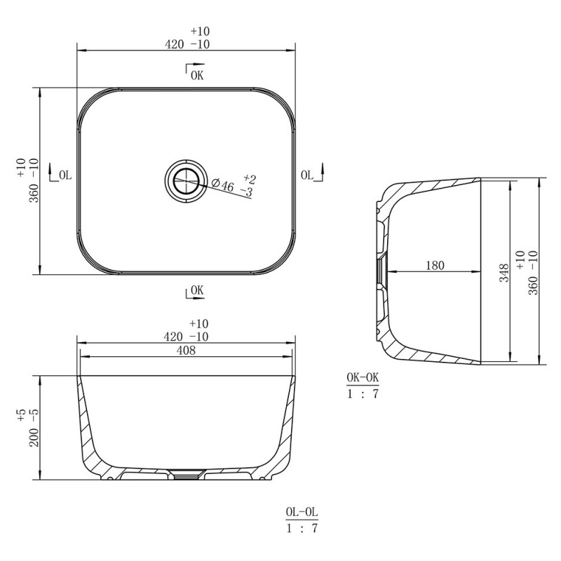 Livorono 420mm Rectangular Deep Ceramic Washbowl