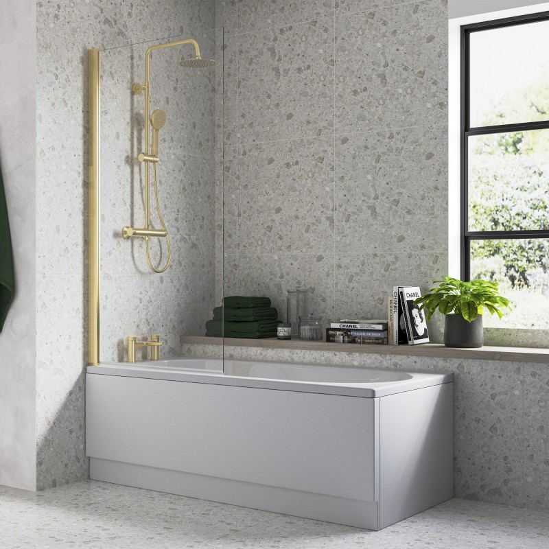 Brushed Brass Bath Screen 800mm(w) x 1400mm(h) - 6mm Glass