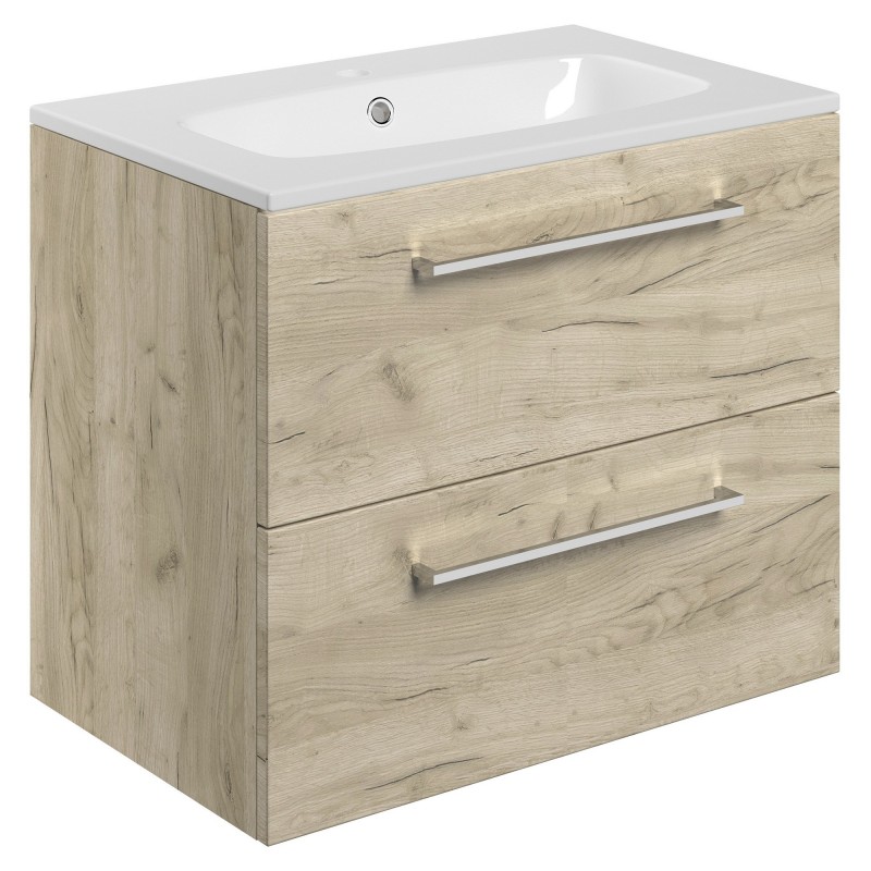 Naha 610mm (w) Wall Hung 2 Drawer Basin Unit & Basin - Oak