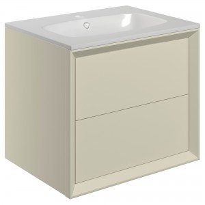 Bevel 615mm Wall Hung 2 Drawer Basin Unit & Basin - Matt Cotton