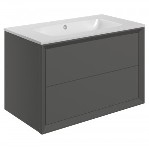 Bevel 815mm Wall Hung 2 Drawer Basin Unit & Basin - Matt Clay