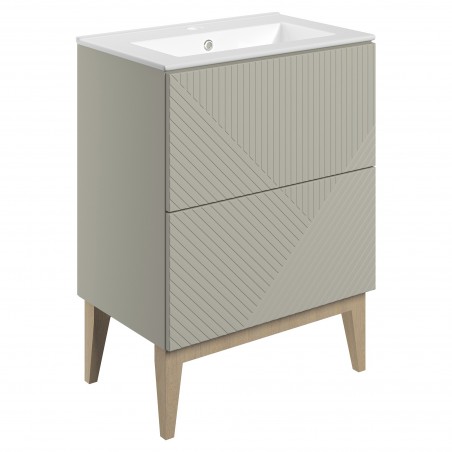 Bali 615mm Floor Standing 2 Drawer Basin Unit & Basin - Matt Oat