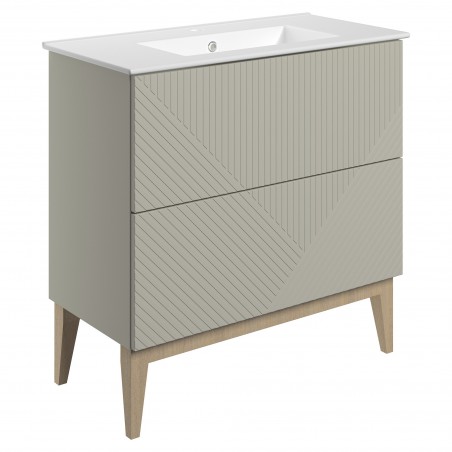 Bali 815mm Floor Standing 2 Drawer Basin Unit & Basin - Matt Oat