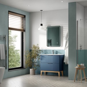 Bali 350mm Wall Hung 1 Door Tall Unit - Matt Smoke Blue