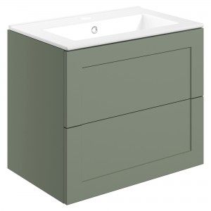 Kensworth 615mm Wall Hung 2 Drawer Basin Unit & Basin - Matt Reed Green