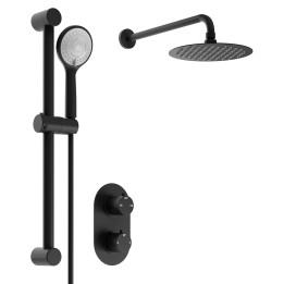 Round Concealed Valve Head & Arm Shower Pack - Matt Black