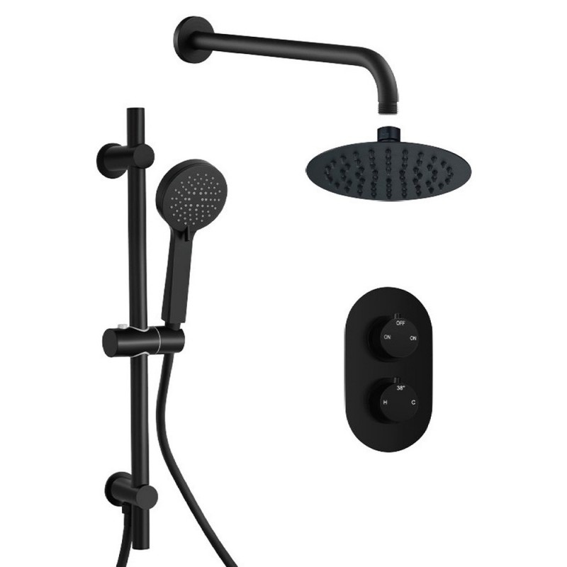 Round Concealed Valve Head & Arm Shower Pack - Matt Black